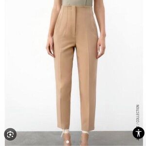 Zara Women's Camel Color Darted Trousers Work Pants